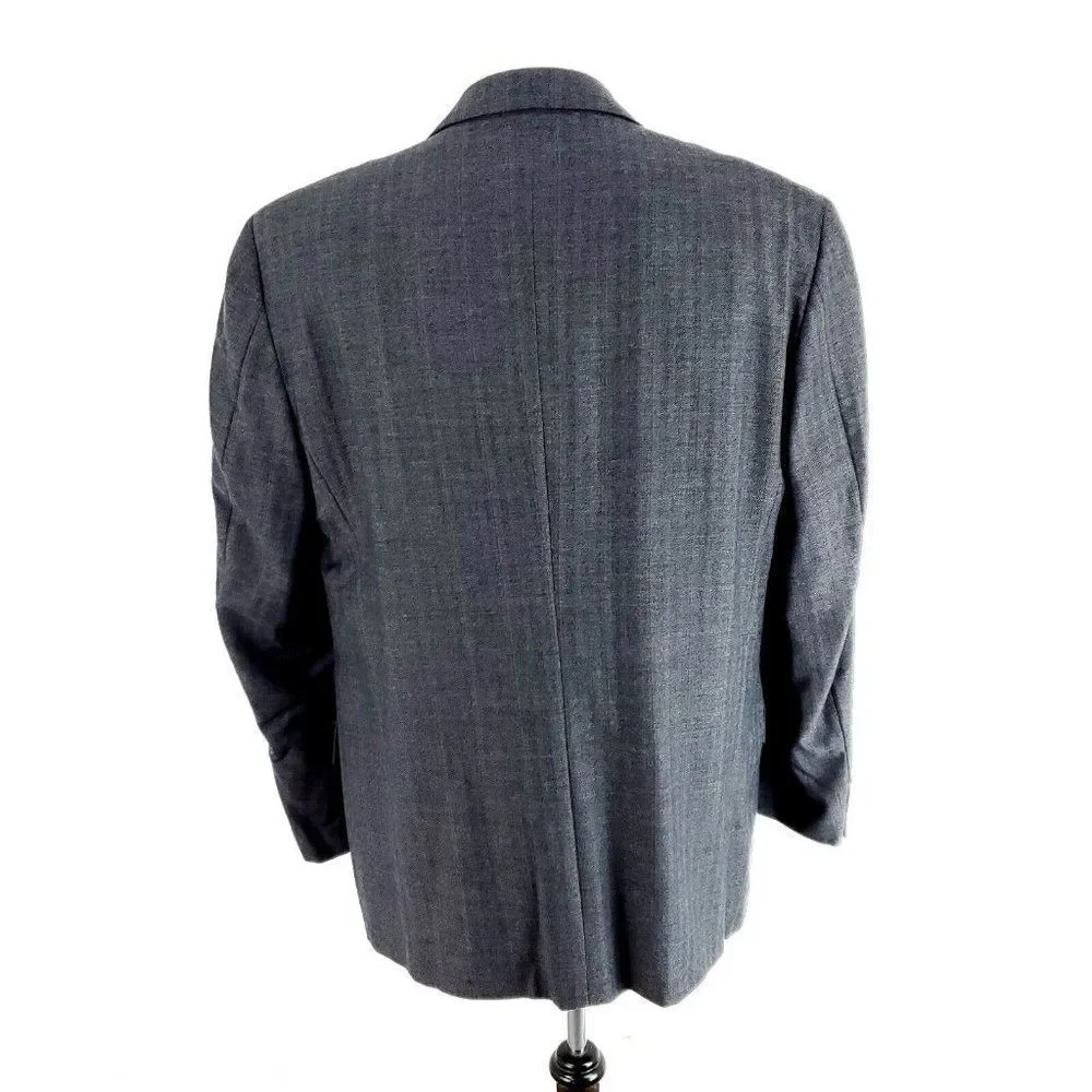 Joseph Abboud Nordstrom Wool 3 Button Sport Coat 42R Gray Blue Herringbone W/ Or